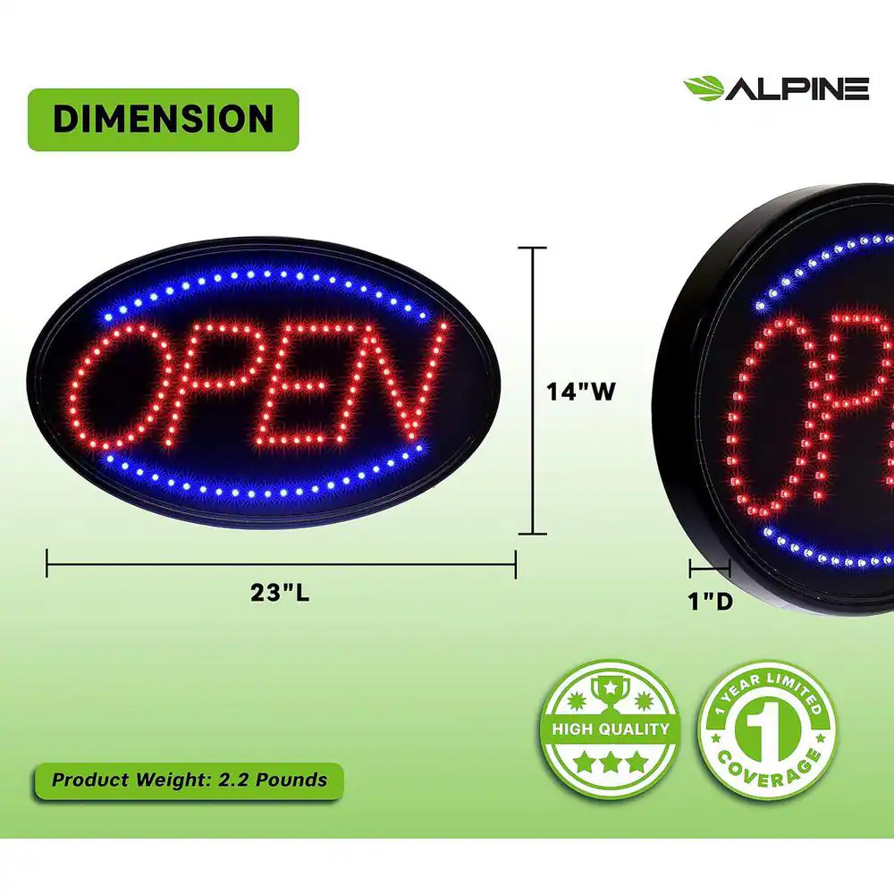LED Open Sign Neon Style Light Store Business Window Sign Red Blue Hanging 23in