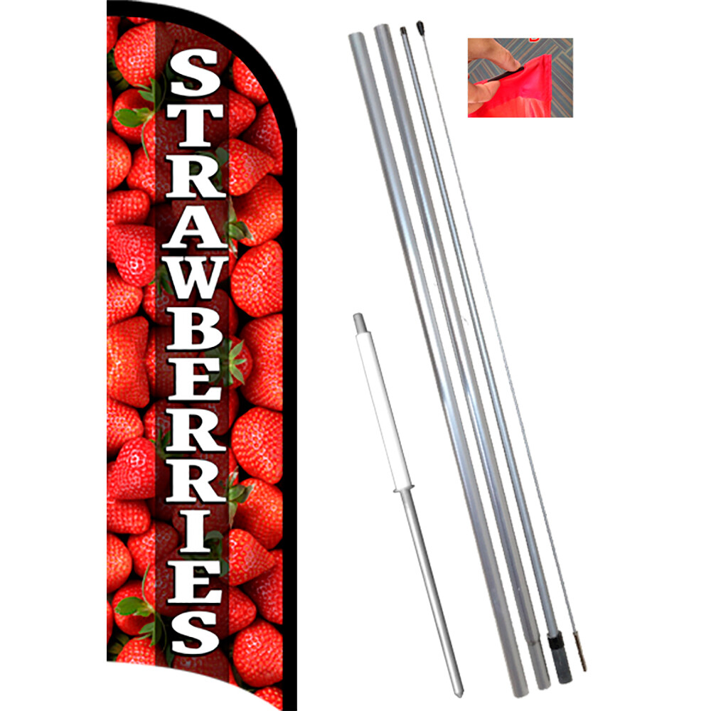 Strawberries Premium Windless Feather Flag Bundle (Complete Kit) OR Optional Re