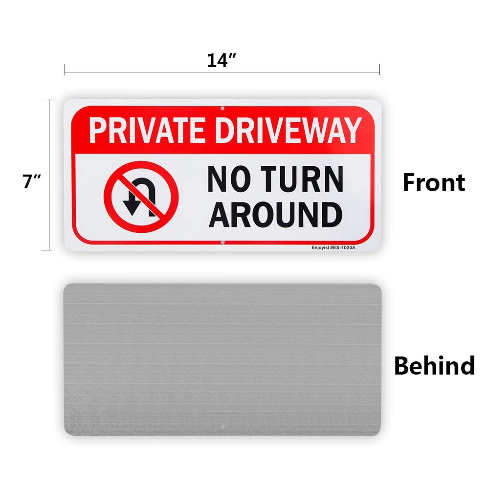 2 Pack Private Driveway, No Turn Around Sign, 14″x 7″ .04″ Aluminum Reflectiv…