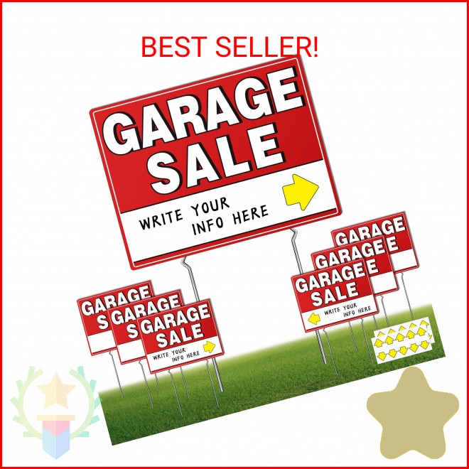 7 Pcs Garage Sale Sign With Metal Stakes, 17″ x 13″, Double-Sided With 20 Direct