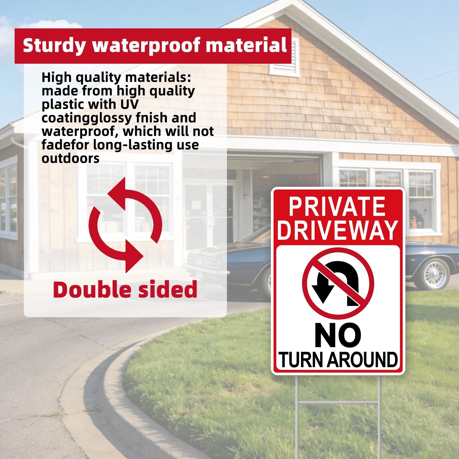 No Turn Around Driveway Sign, 2 Pack Private Driveway Signs 14″x10″ Double-Si…