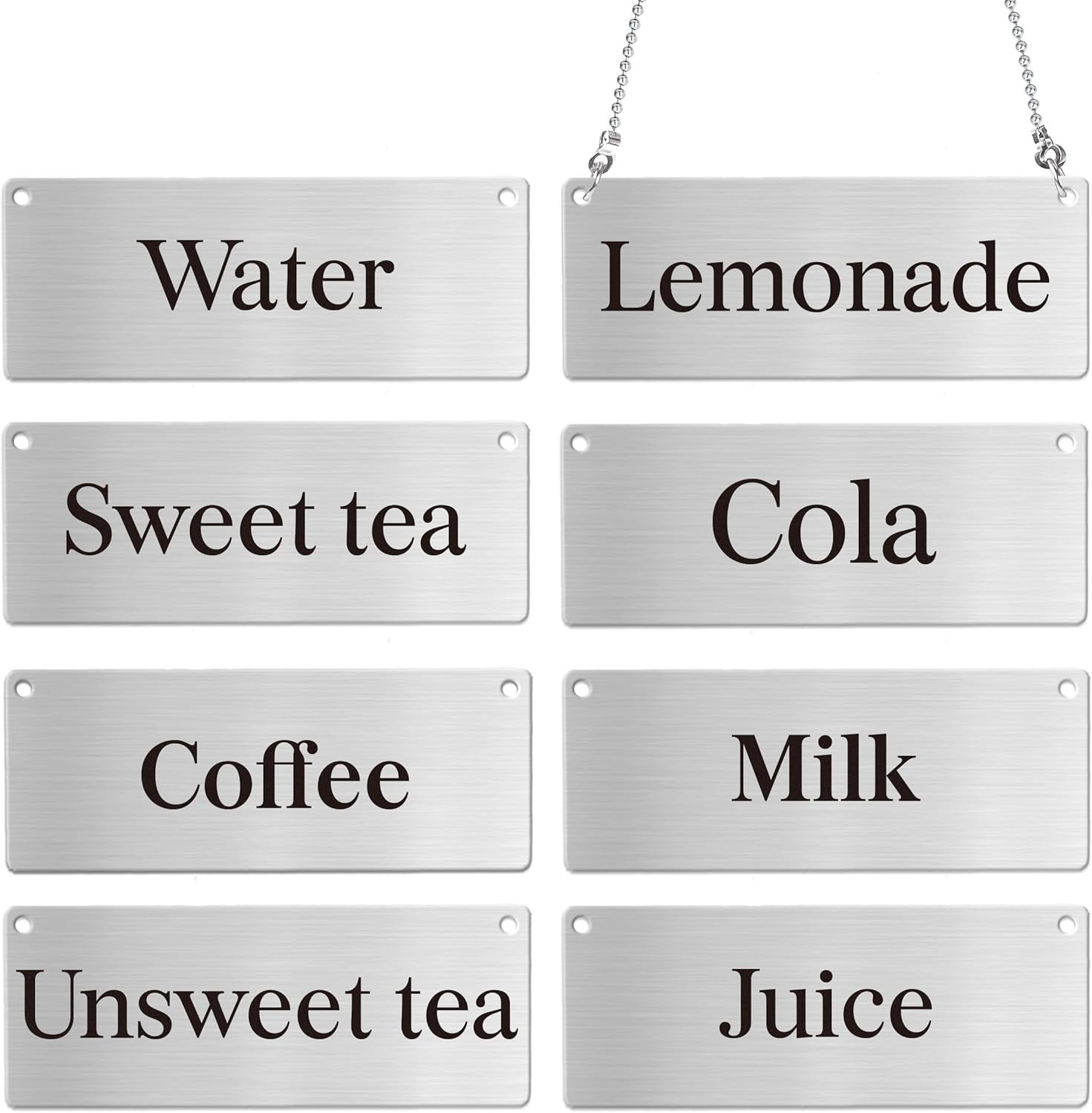 8 Pcs Stainless Steel Chain Signs 3.54 X 1.4 Inch Table Beverage Display Signs H