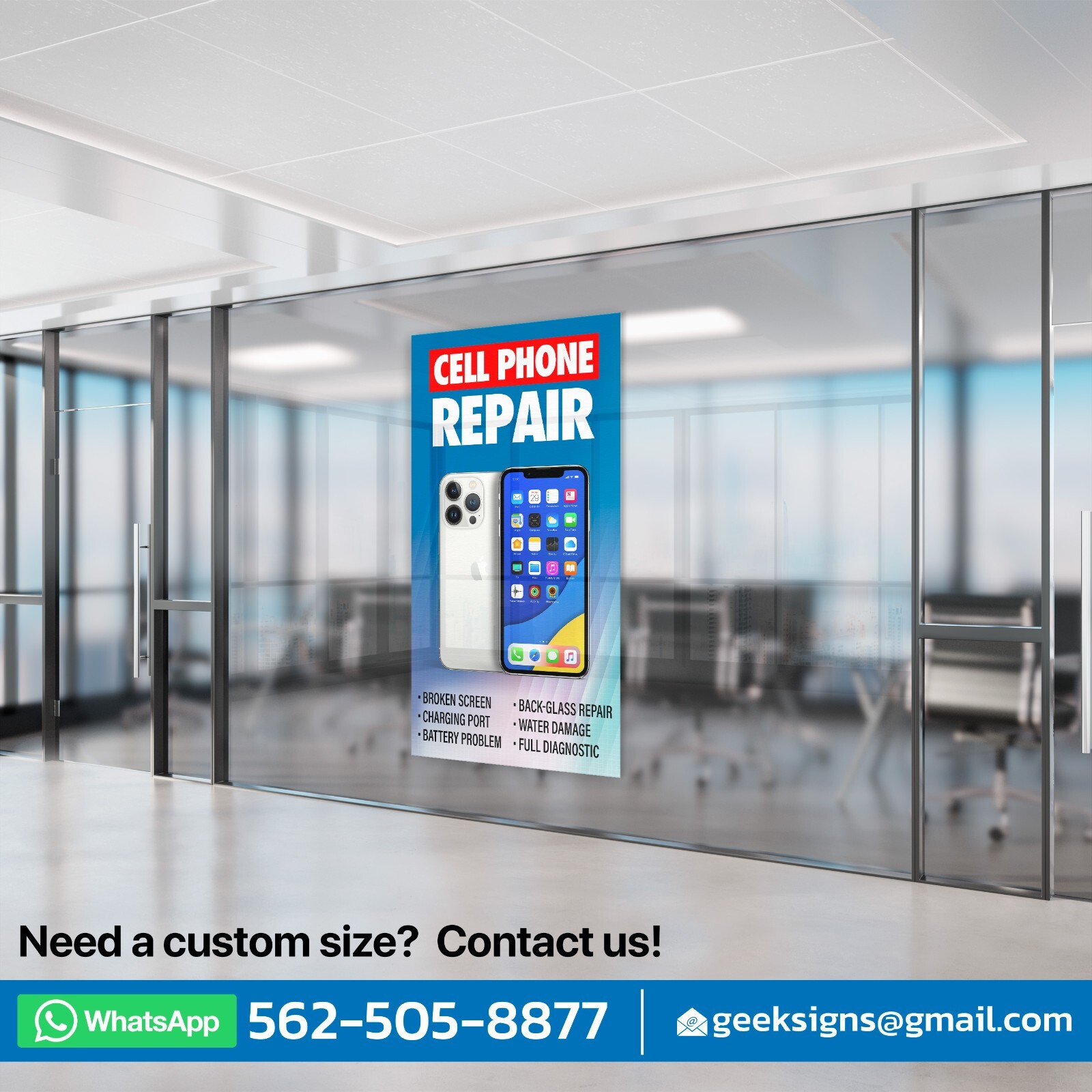 Cell Phone Repair Retail Door Window Wrap iPhone Android sign poster banner