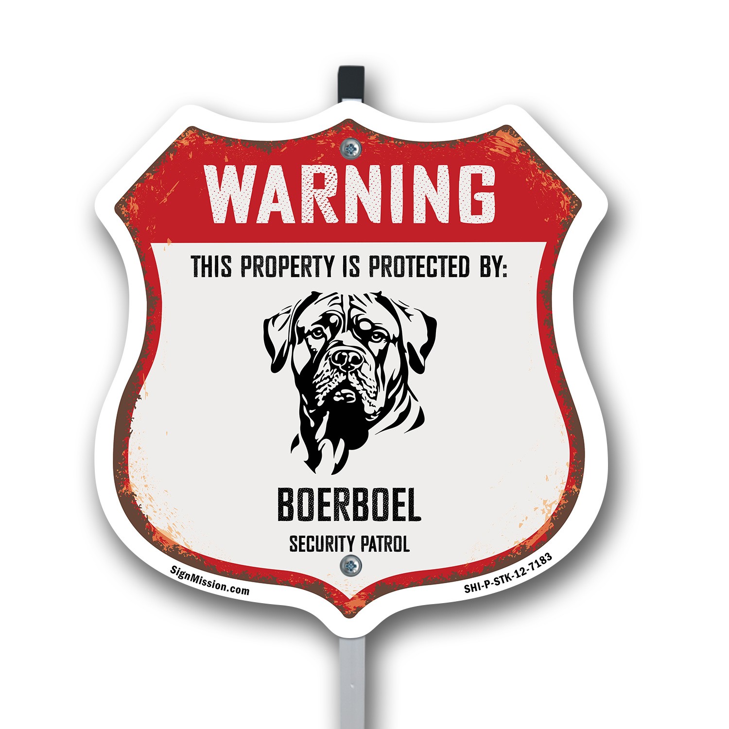 Warning Property is Protected by Boerboel Shield Sign With Stake Made in the USA