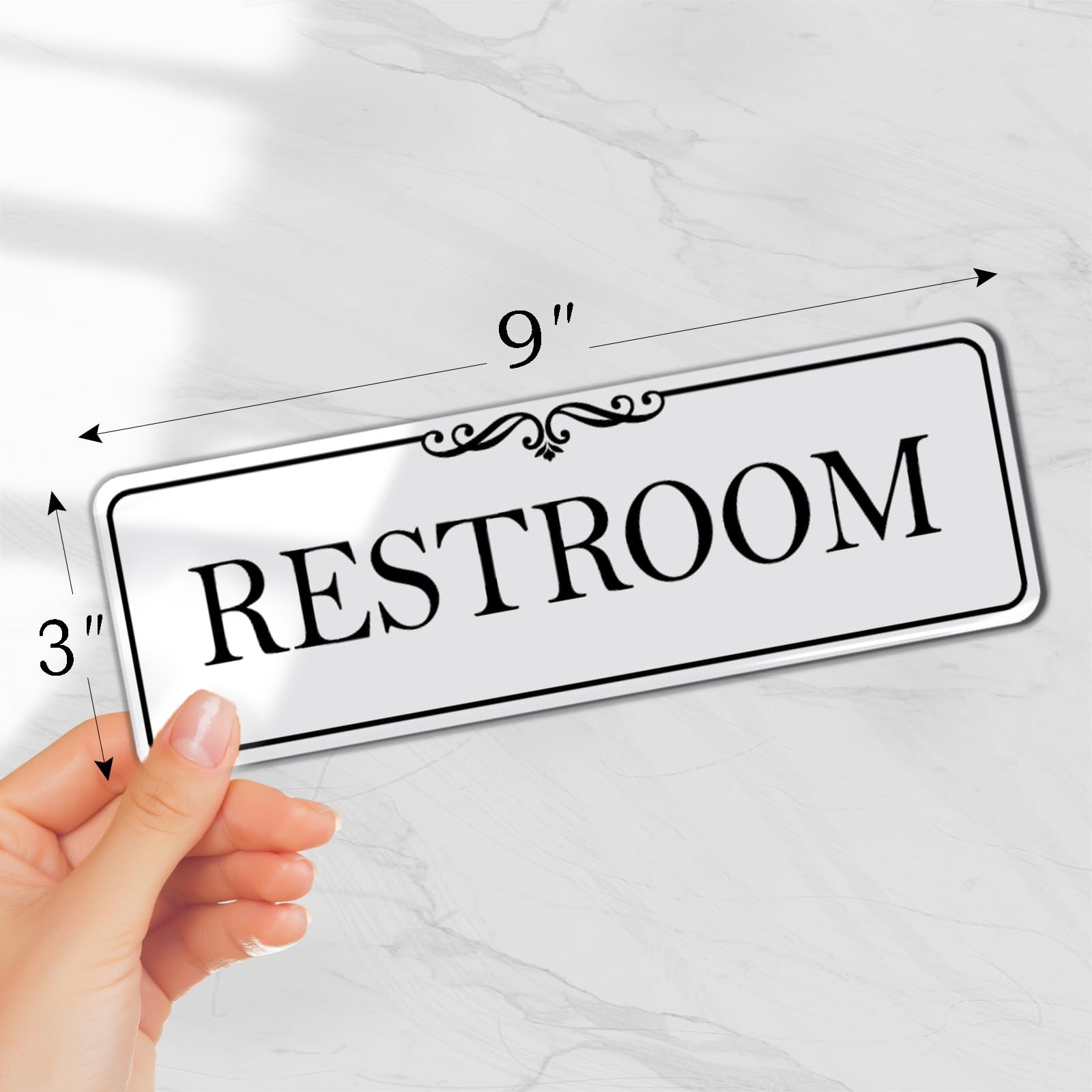 9×3 Inch Restroom Sign Acrylic Self-stick Door Wall Signage Elegant White
