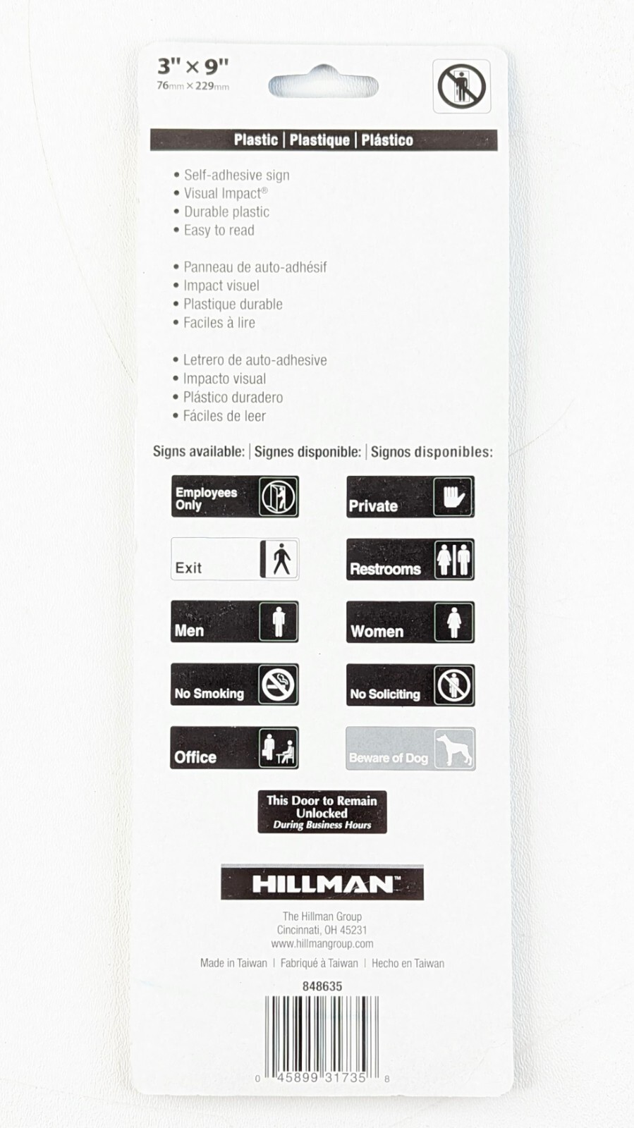 No Soliciting Self-Adhesive Plastic Sign 3 x 9 ” – Hillman 848635 – NEW