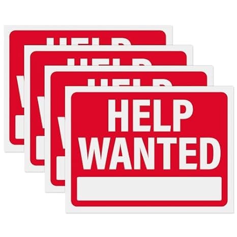 Help Wanted Signs 12×9, Waterproof Plastic Business Signs (Pack of 4)