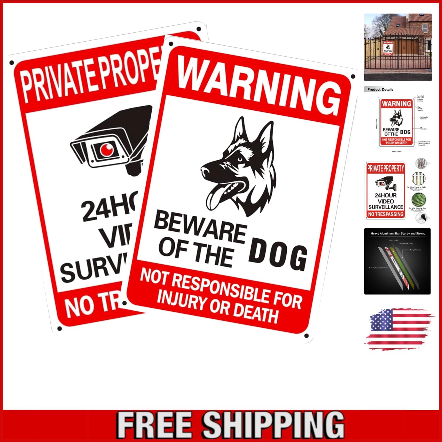 Durable No Trespassing & 24-Hour Video Surveillance Sign – Weatherproof Aluminum
