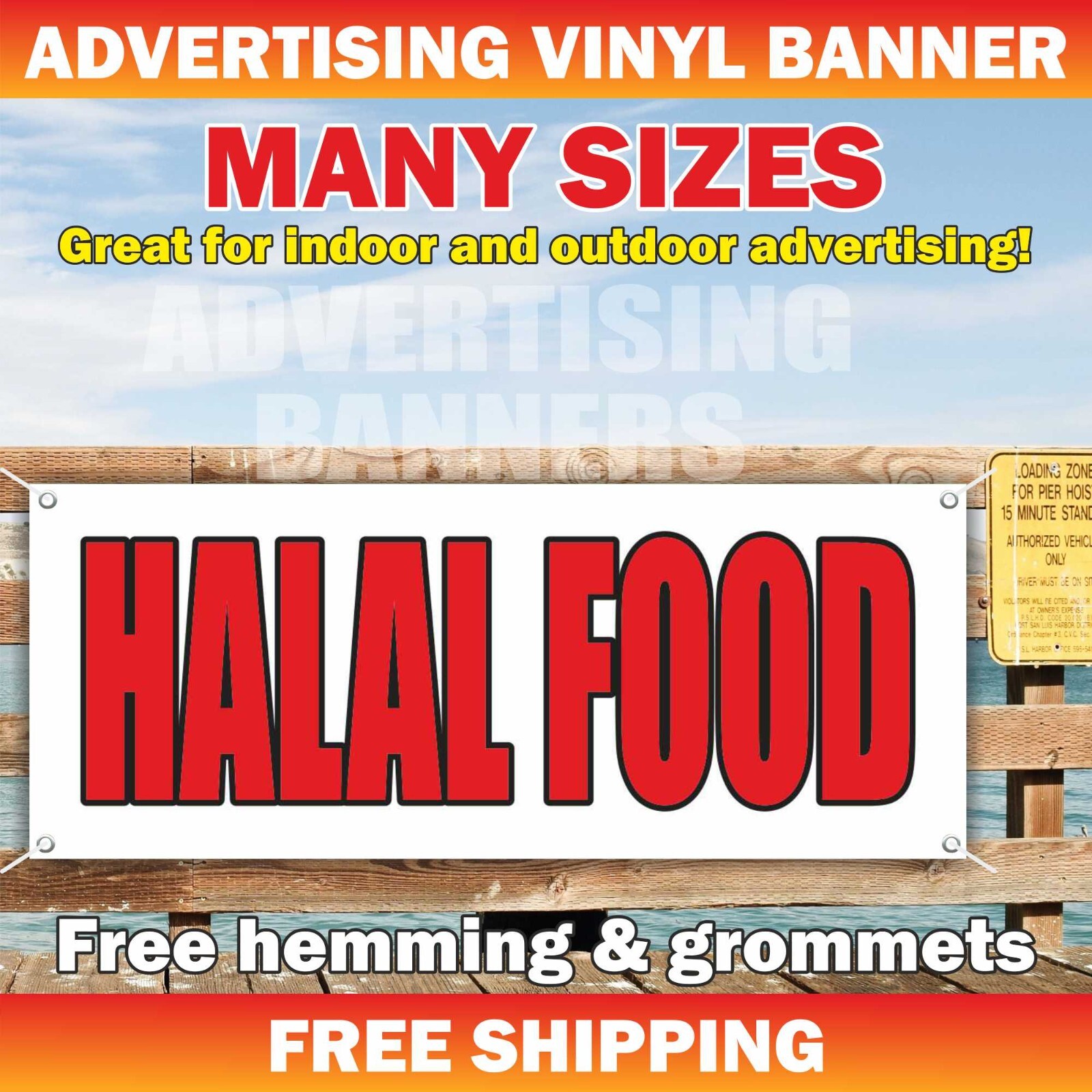 HALAL FOOD Advertising Banner Vinyl Mesh Sign Sausage Butcher Shop BEEF Meat