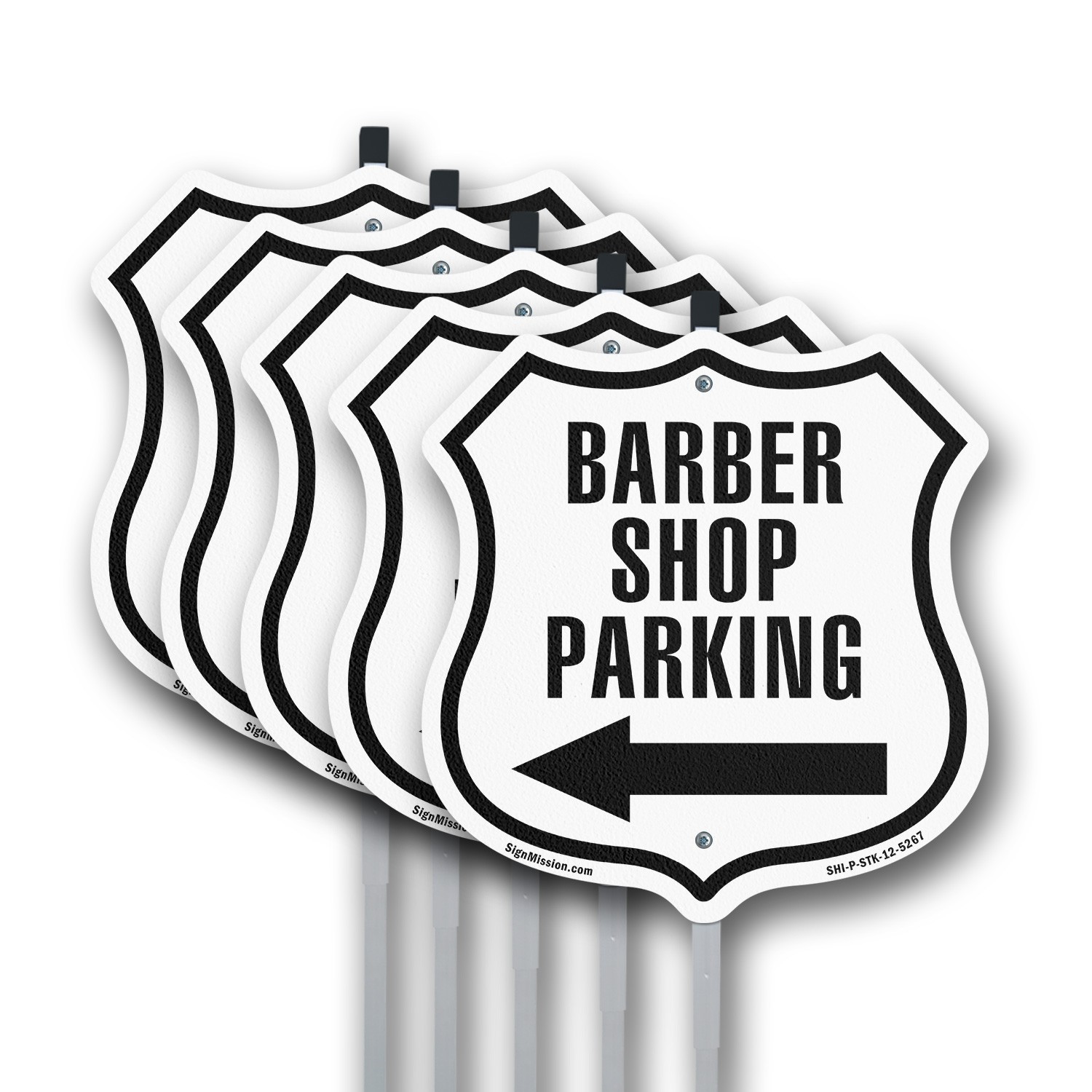 Barber Shop Parking Right Arrow Shield Shaped Sign With Stake Weather Resistant