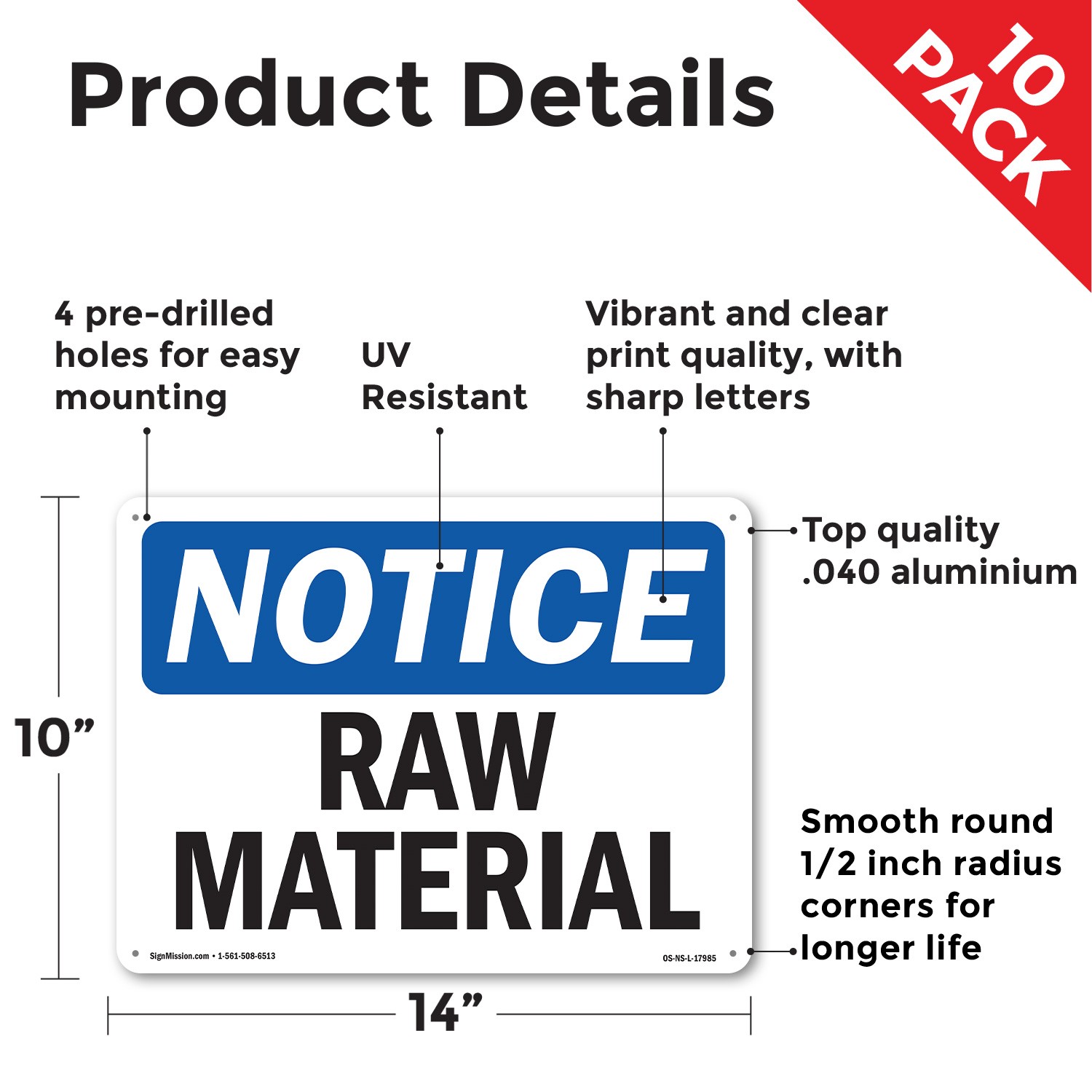 Raw Material OSHA Notice Sign Metal, Plastic, Or Decal – 5 or 10 Pack