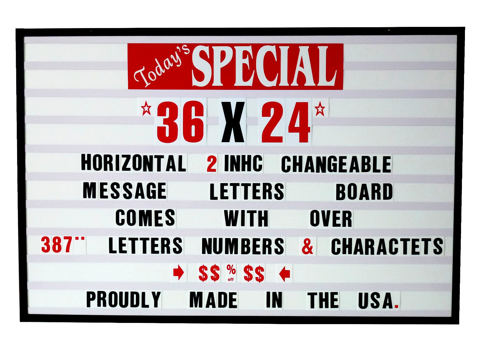 2 inch Changeable Message Letters Marquee Sign – Window Menu Price Board 36″x24″