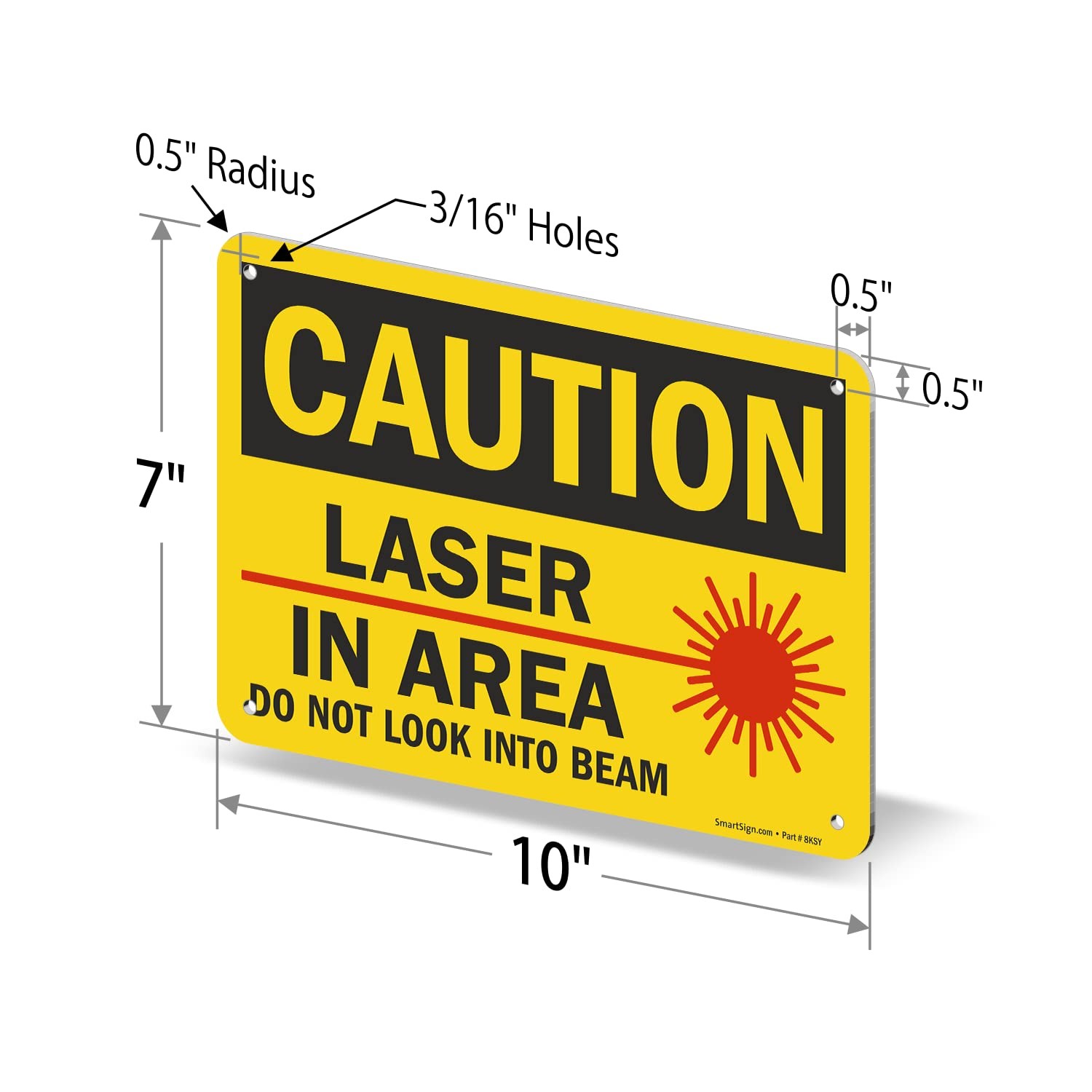 7×10 Inch Aluminum U92435NA_7x10 Caution Laser In Area Sign Black Red Yellow