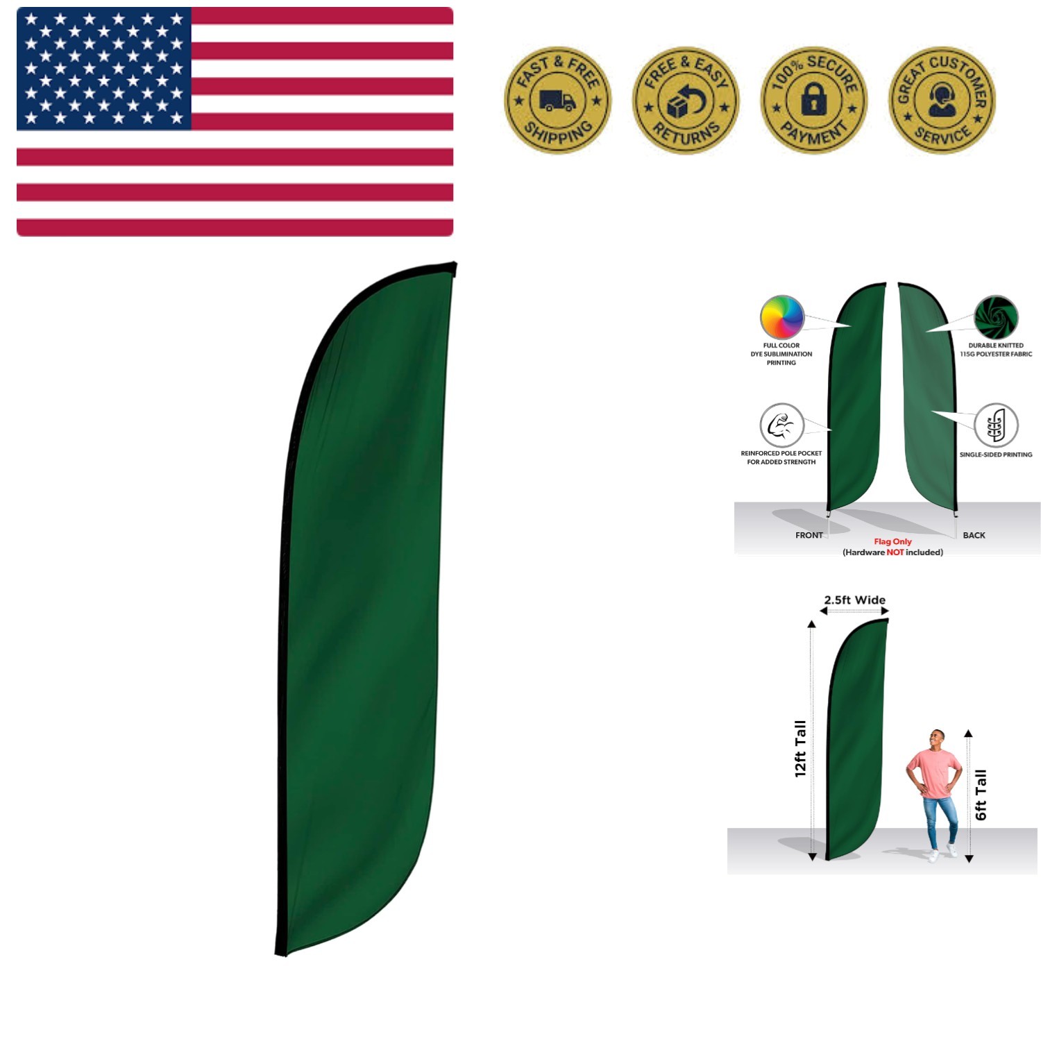 Feather Flag Banner – 12 Feet Tall Advertising Flags for Outdoor Business and…