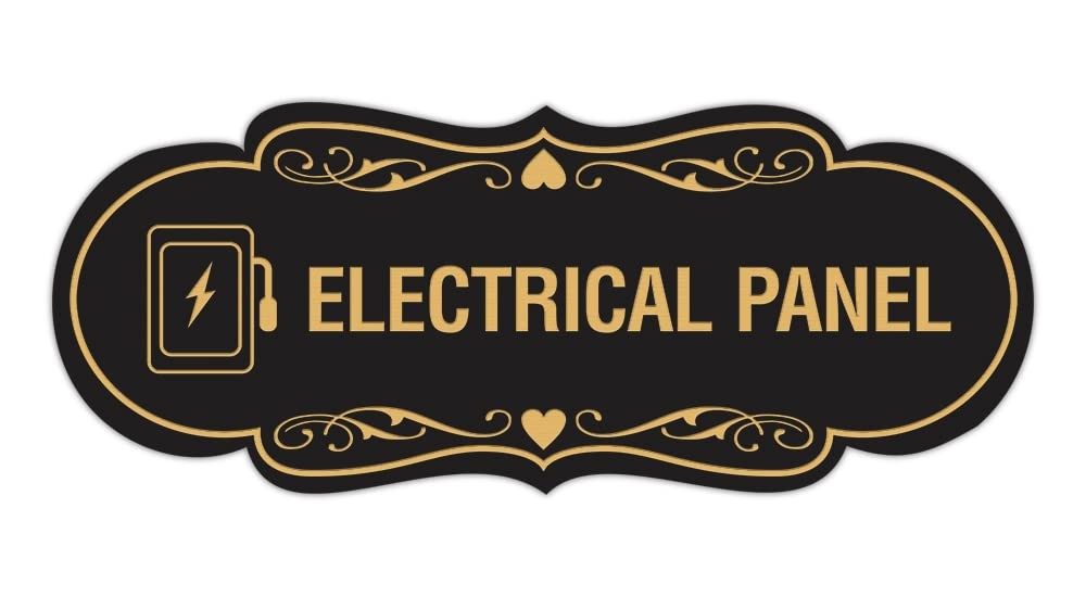 Designer Electrical Panel Box Sign Black Gold Large 1 Pack Office Signage