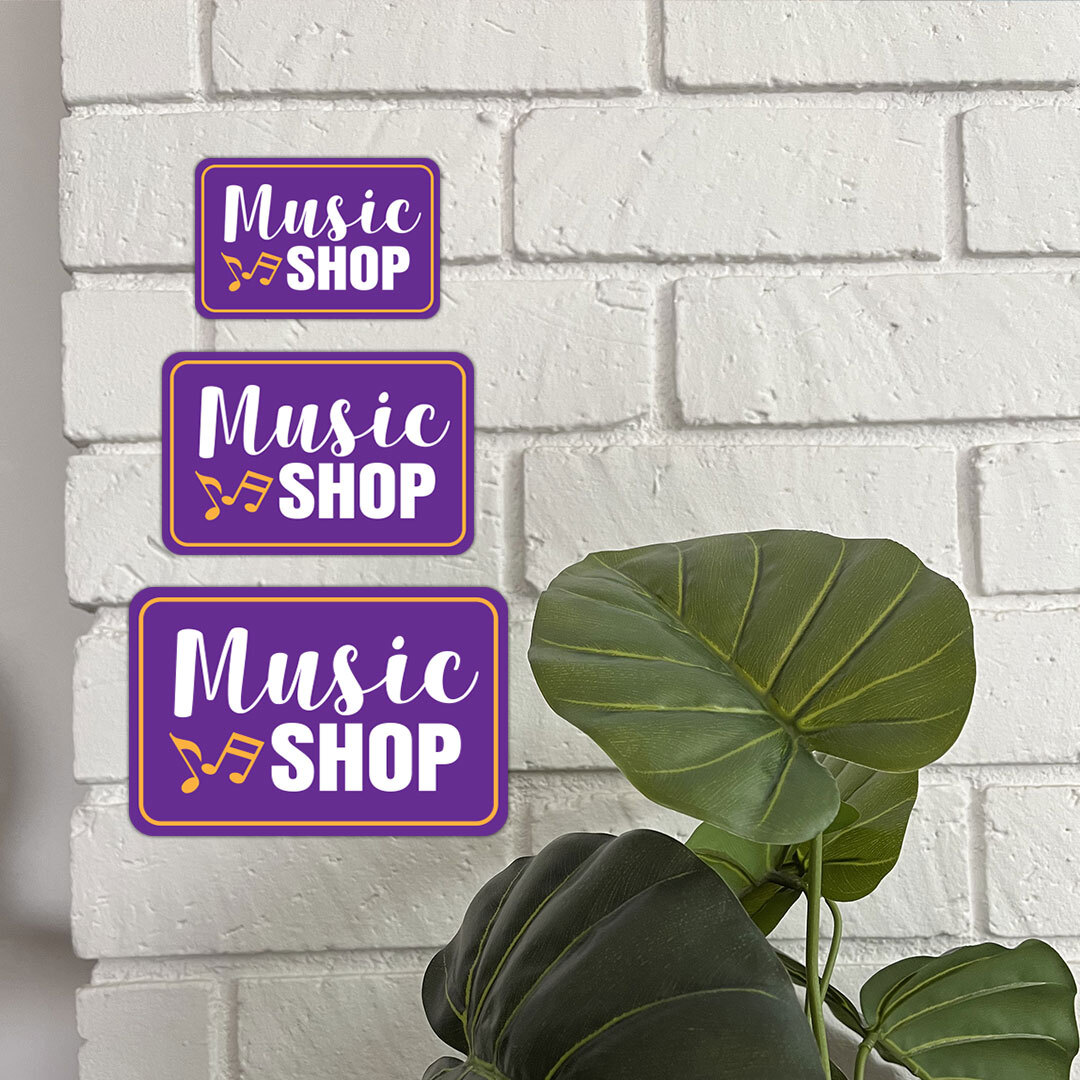 Classic Framed Plus Music Shop Wall or Door Sign | Directional Public Signage