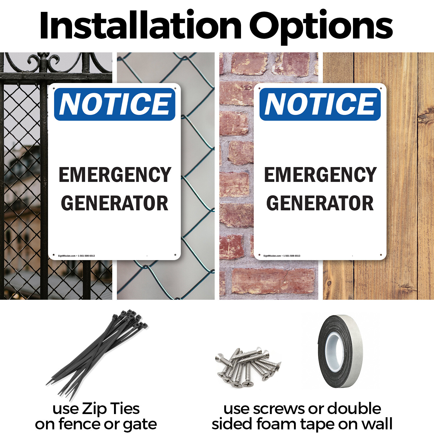 (2 Pack) Emergency Generator OSHA Notice Sign Decal Metal Plastic