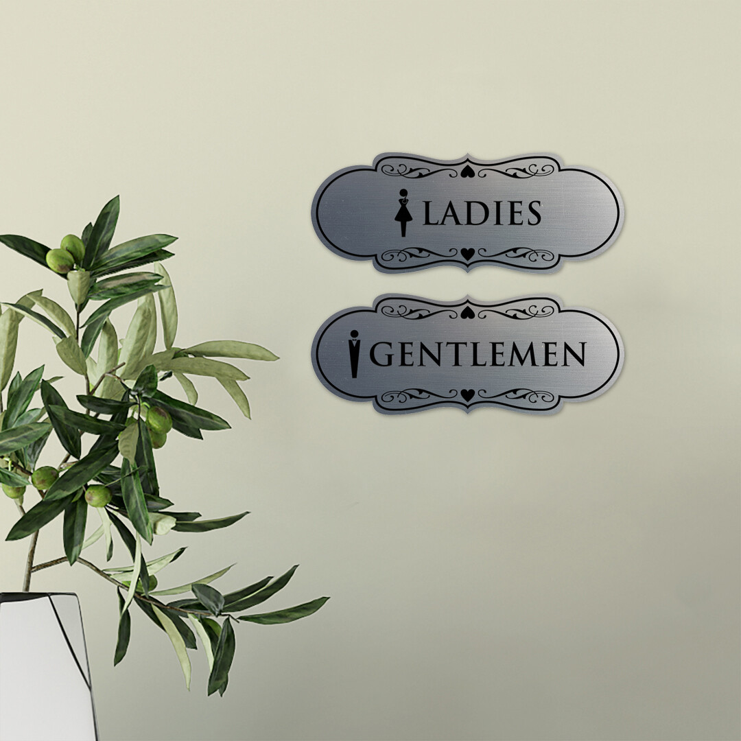 Designer Ladies and Gentlemen Figurines Restroom Signs (Set of 2)