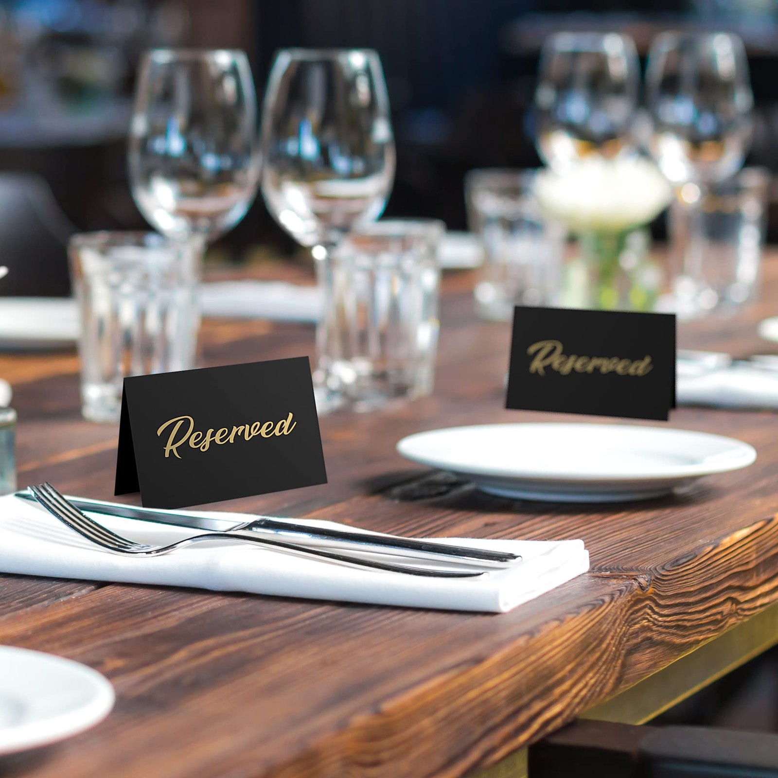 10 Pack Black Gold Cardstock Seating Double Sided Reserved Table Signs