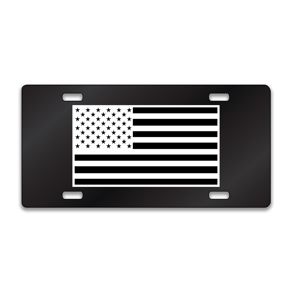AMERICAN FLAG BLACK WHITE Chrome or Black Acrylic Standard License Plate LP0268