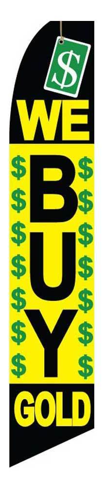 We Buy Gold Banner Flag Sign Black Yellow Flutter Swooper Advertising 2.5’