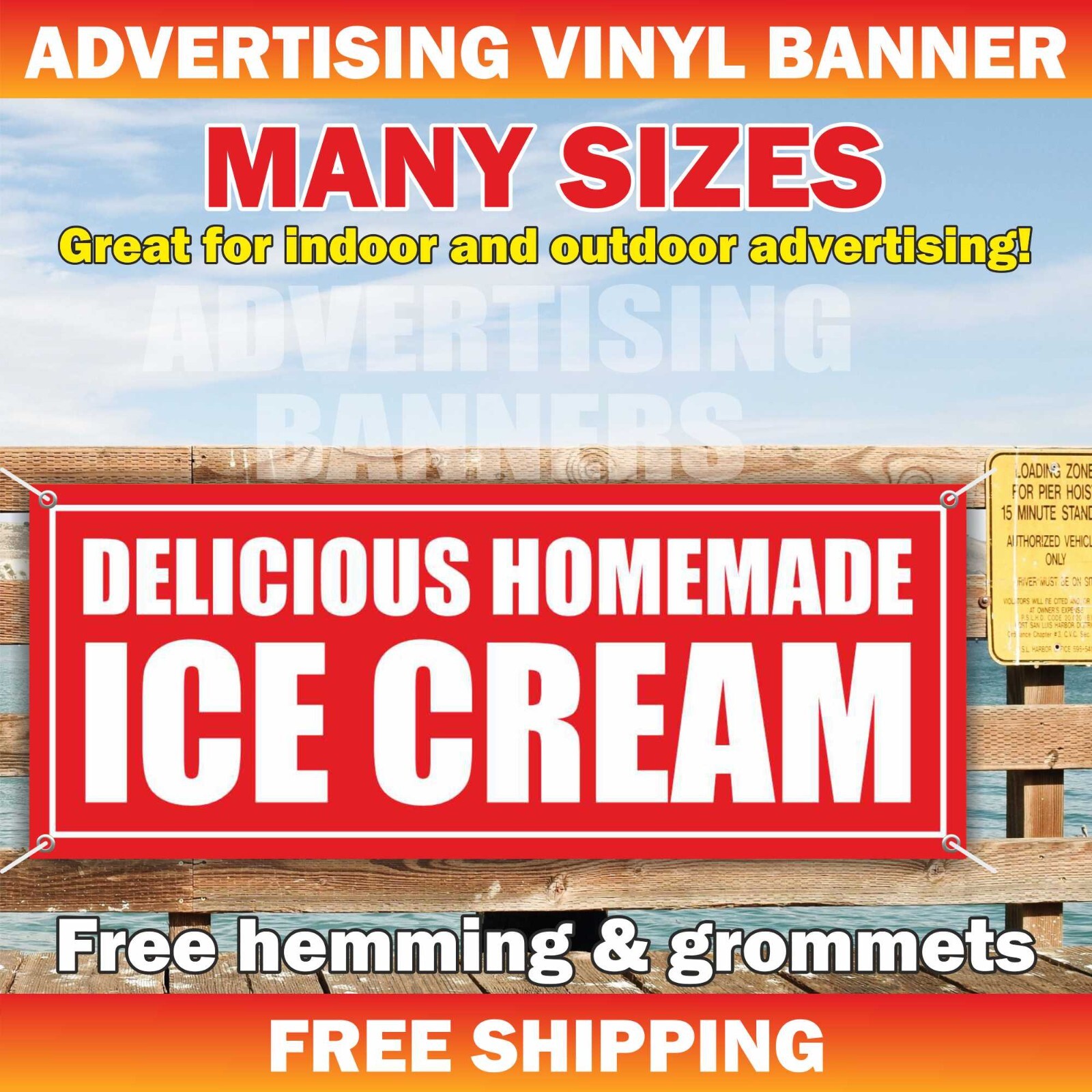 DELICIOUS HOMEMADE ICE CREAM Advertising Banner Vinyl Mesh Sign Shaved Snow Cone