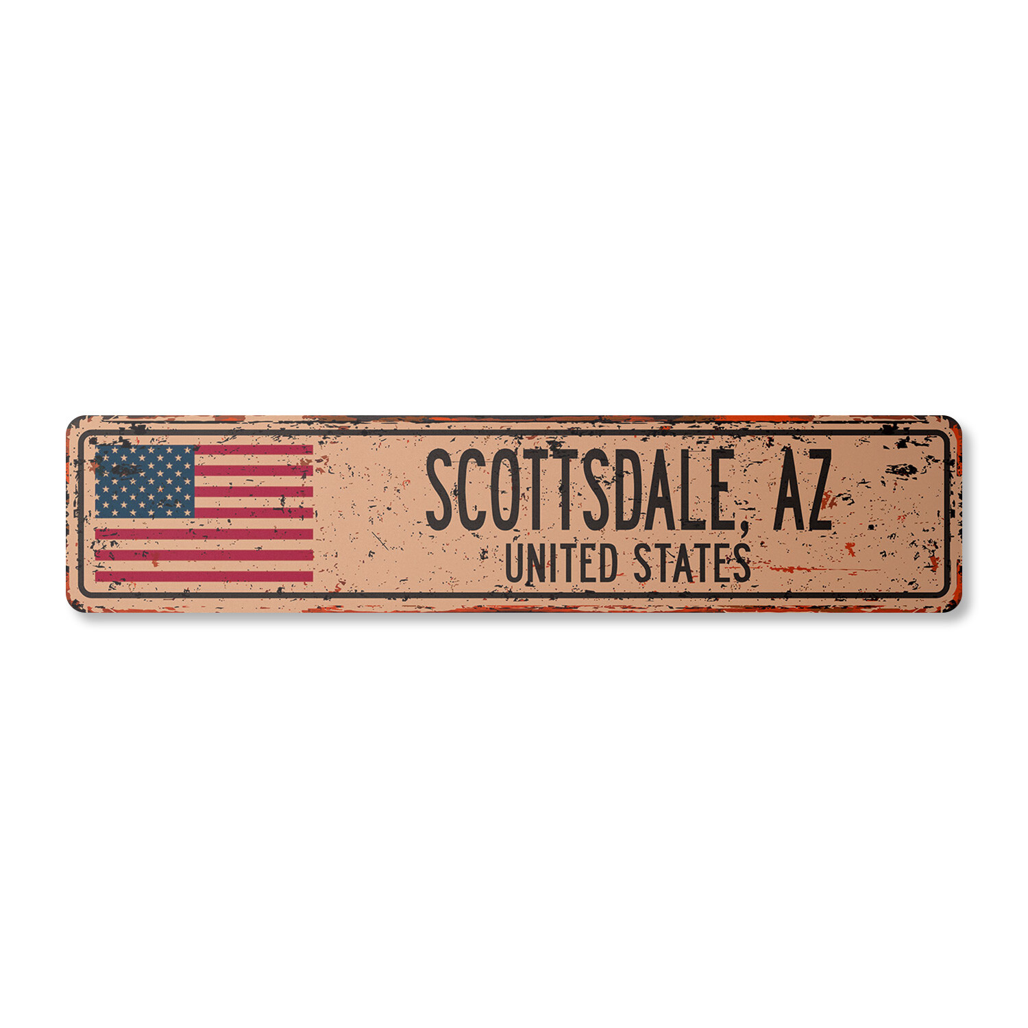 SCOTTSDALE AZ UNITED STATES Vintage Street Sign American flag city country rust
