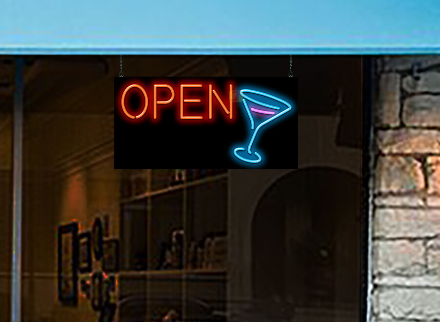 Open with Cocktail Neon Sign Jantec 32″ x 16″ Mixed Drinks Bar Winery Club