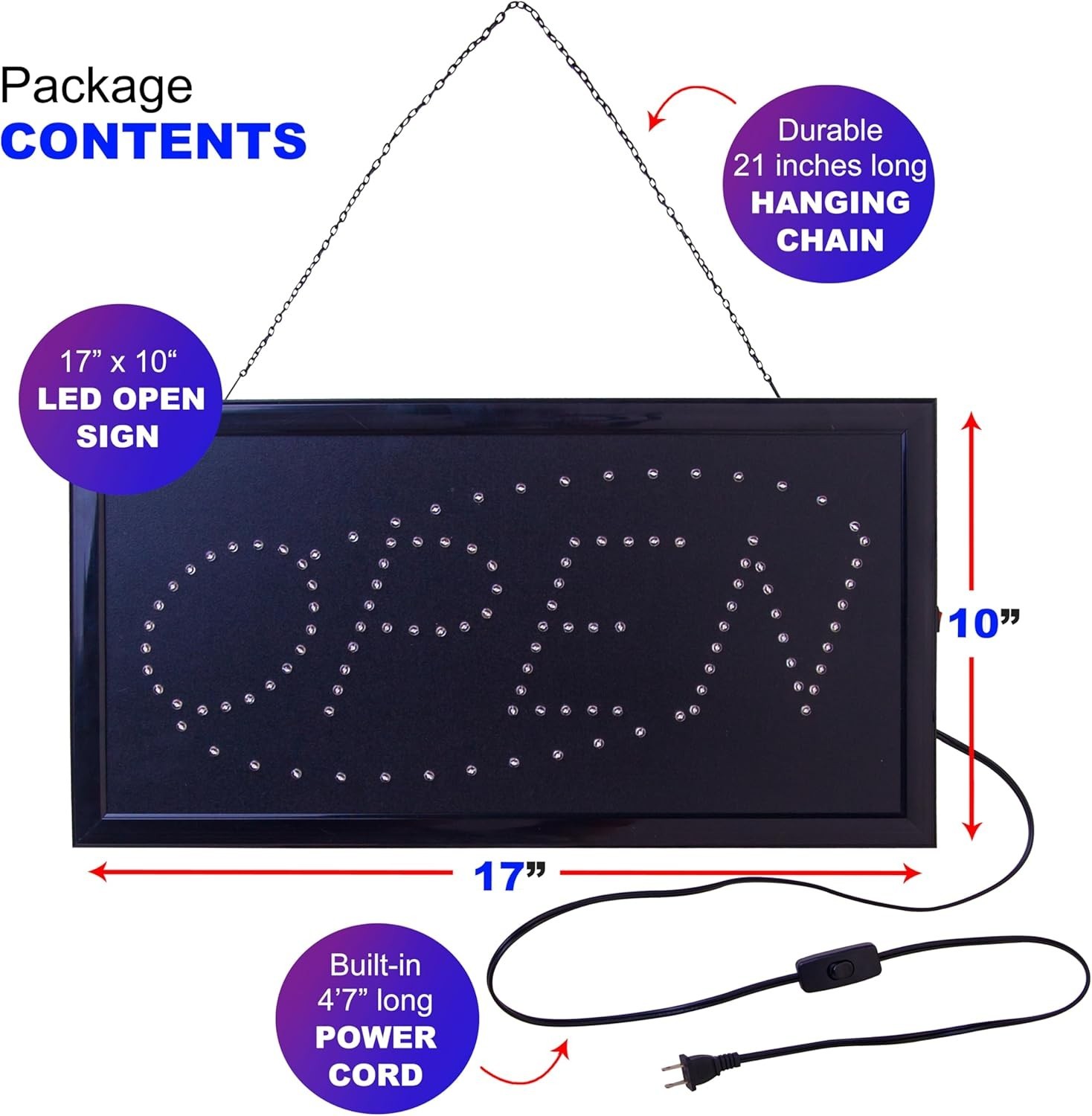Bright 17×10 LED Neon Signs – Includes Business Hours for Attracting Customers