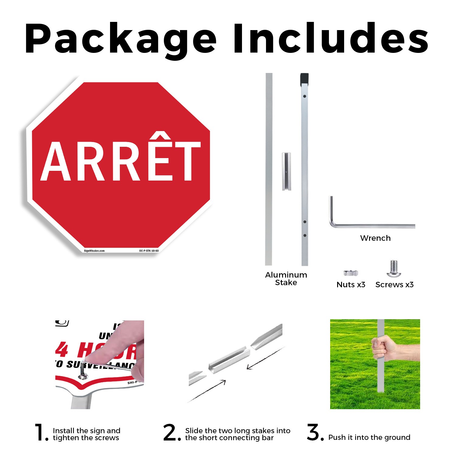 Arr�t Octagon Sign With Stake Weather Resistant UV Protected for Workplace