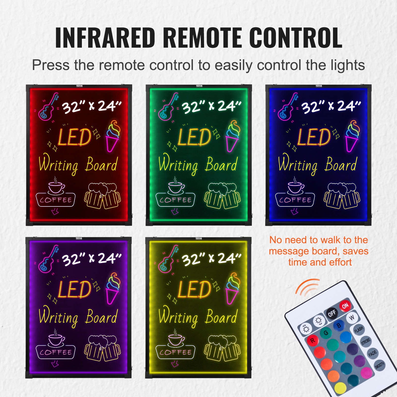 VEVOR LED Message Writing Board 32″x24″ Illuminated Erasable Lighted Chalkboard