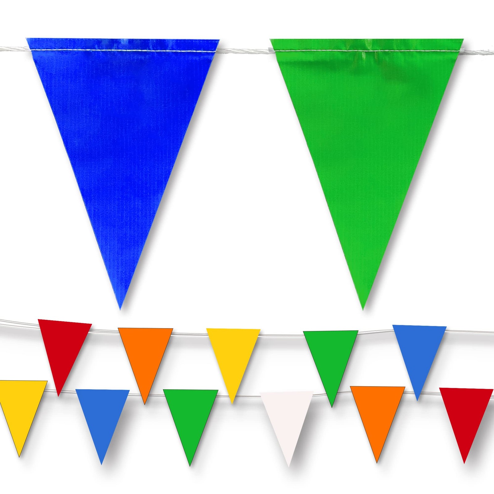 Multicolor Pennant Banner Flags | OSHA 500lb | Strand Fade Resistant 【102FT】