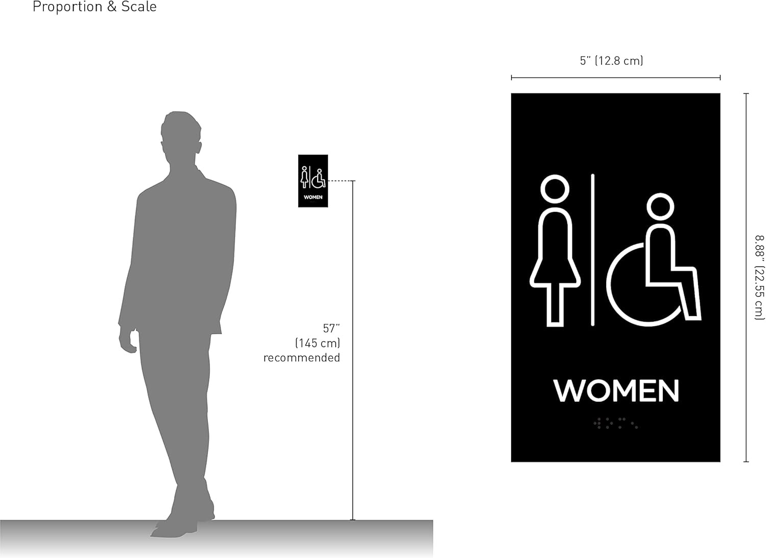 Premium Women + Accessible Restroom Signs for Business, ADA Unisex Bathroom Sign