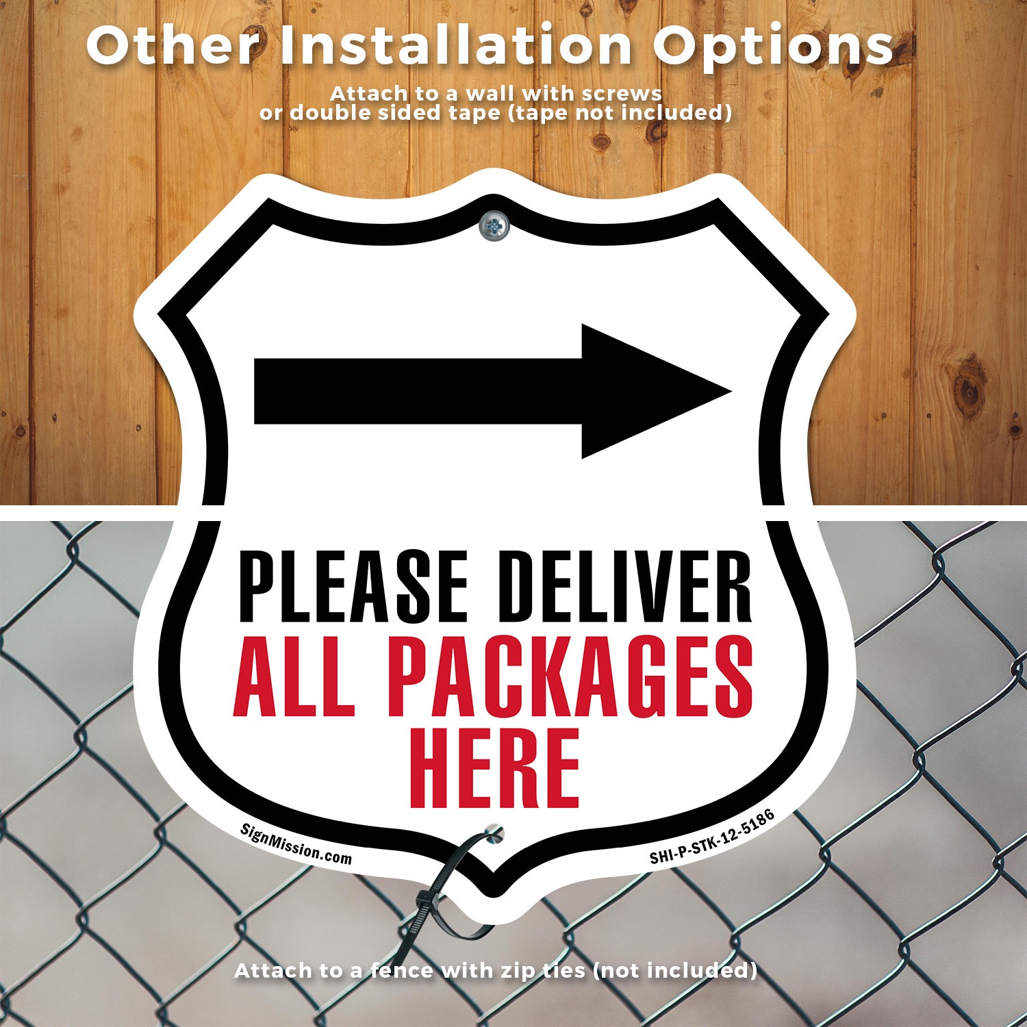 Please Deliver All Packages Here Right Shield Shaped Sign With Stake