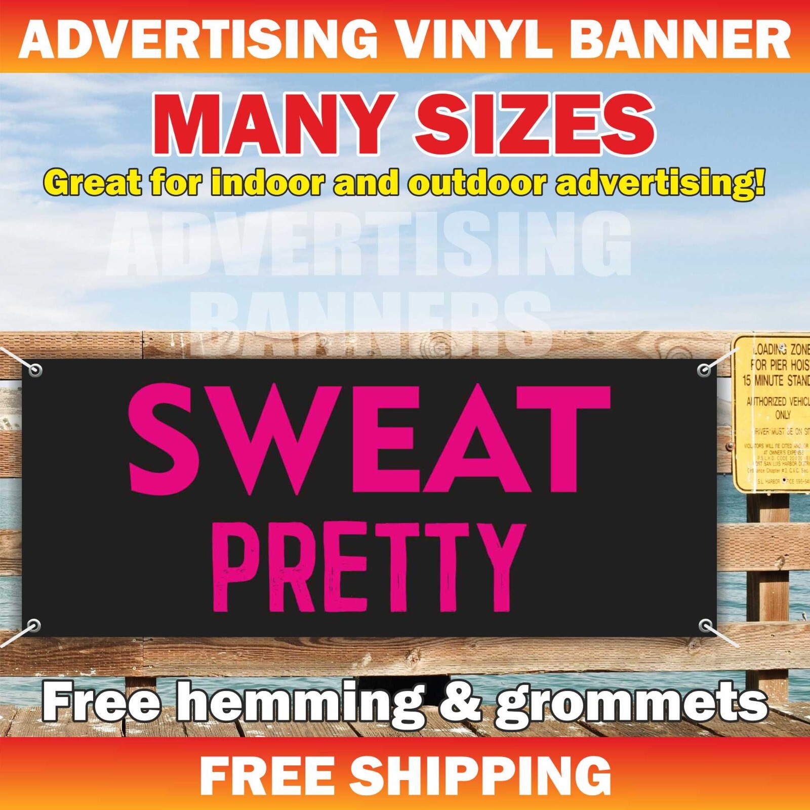 SWEAT PRETTY Advertising Banner Vinyl Sign Motivation Poster Workout GYM