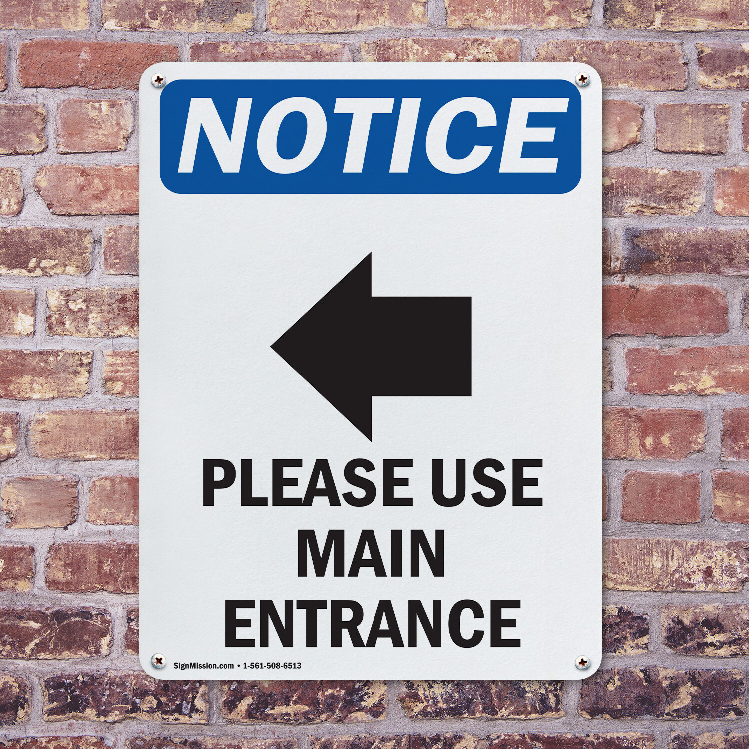 (2 Pack) Please Use Main Entrance OSHA Notice Sign Decal Metal Plastic