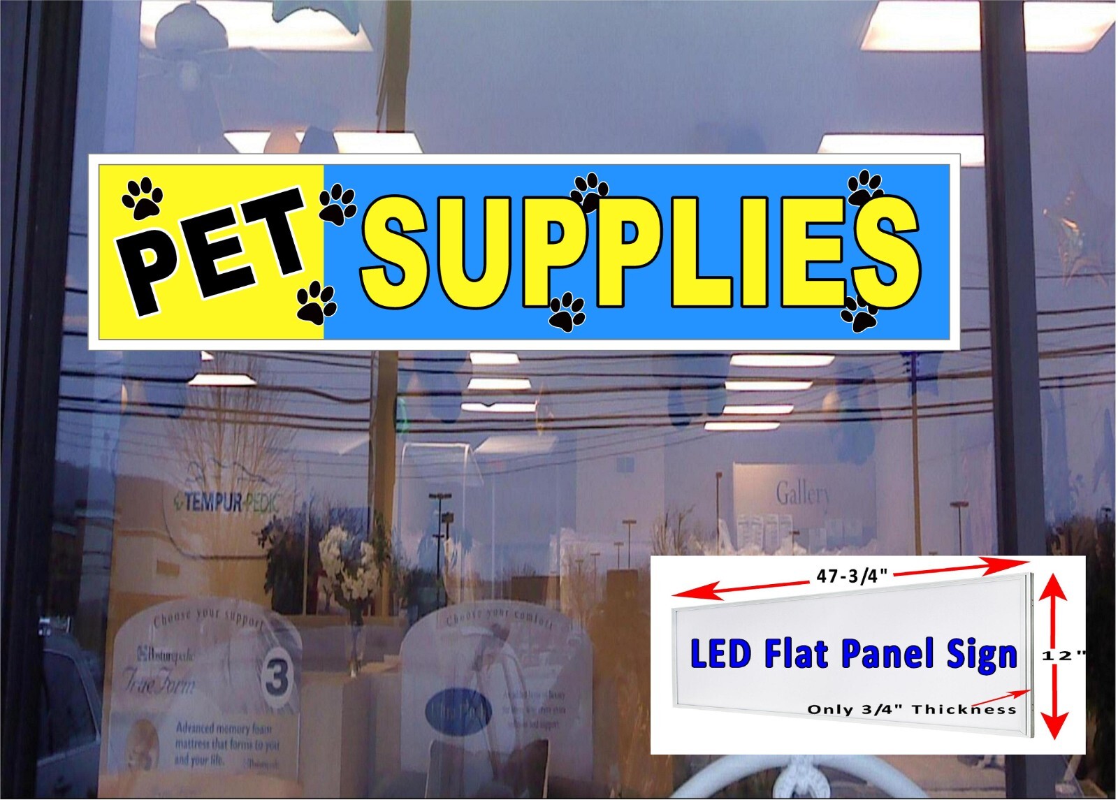 Pet Supplies Led Light box window sign 48″ x 12″