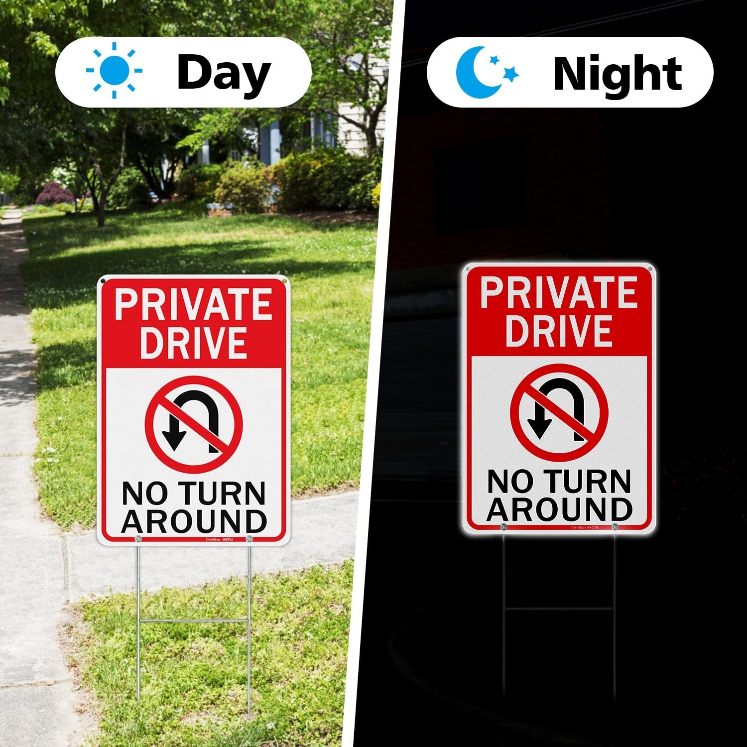 Private Driveway No Turn Around Signs – Reflective Aluminum, Waterproof, 14×10 i