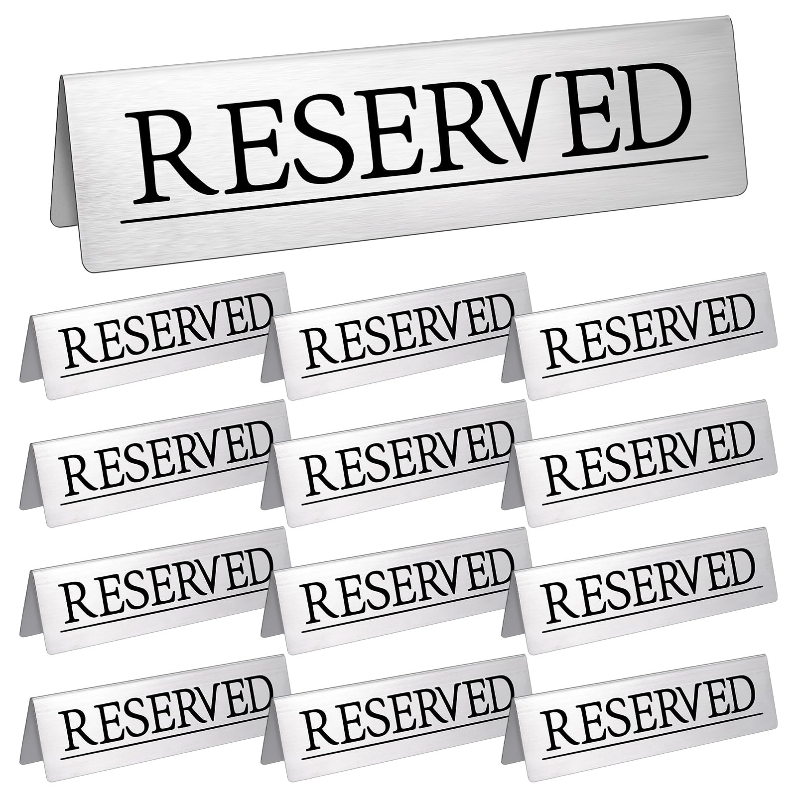 12 PCS 6×1.5 Inch Stainless Steel Elegant Silver Reserved Seating Table Signs