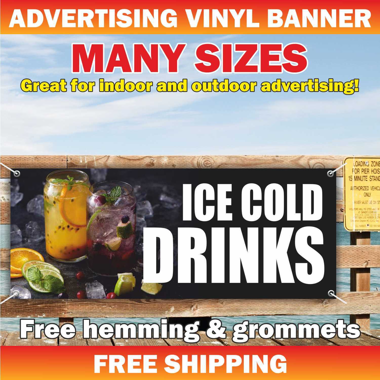 ICE COLD DRINKS Advertising Banner Vinyl Mesh Sign lemonade tea juice water tea