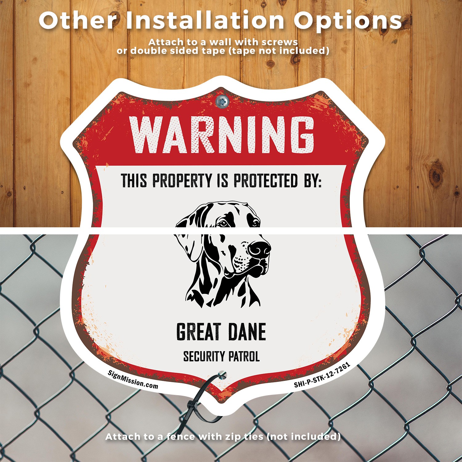 Warning Property is Protected by Great Dane Made in the Shield Sign With Stake