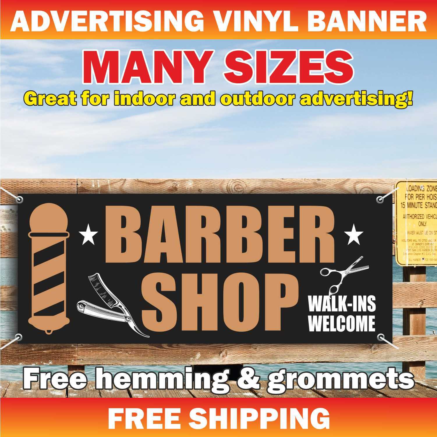 BARBER SHOP Advertising Banner Vinyl Mesh Sign beauty salon spa hair cuts nails