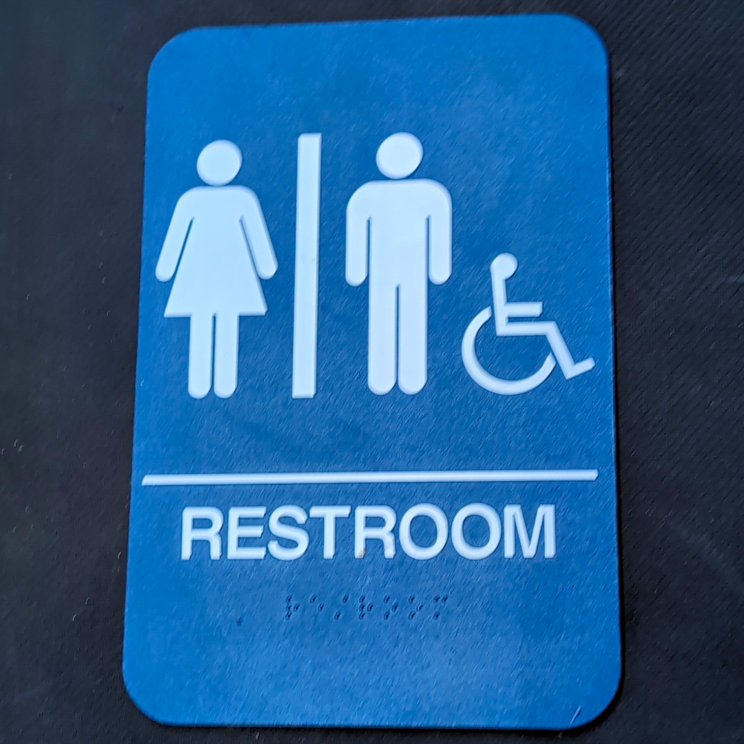 Blue Plastic ADA Restroom Door Sign w/ Braille, Men Women Handicap Accessible