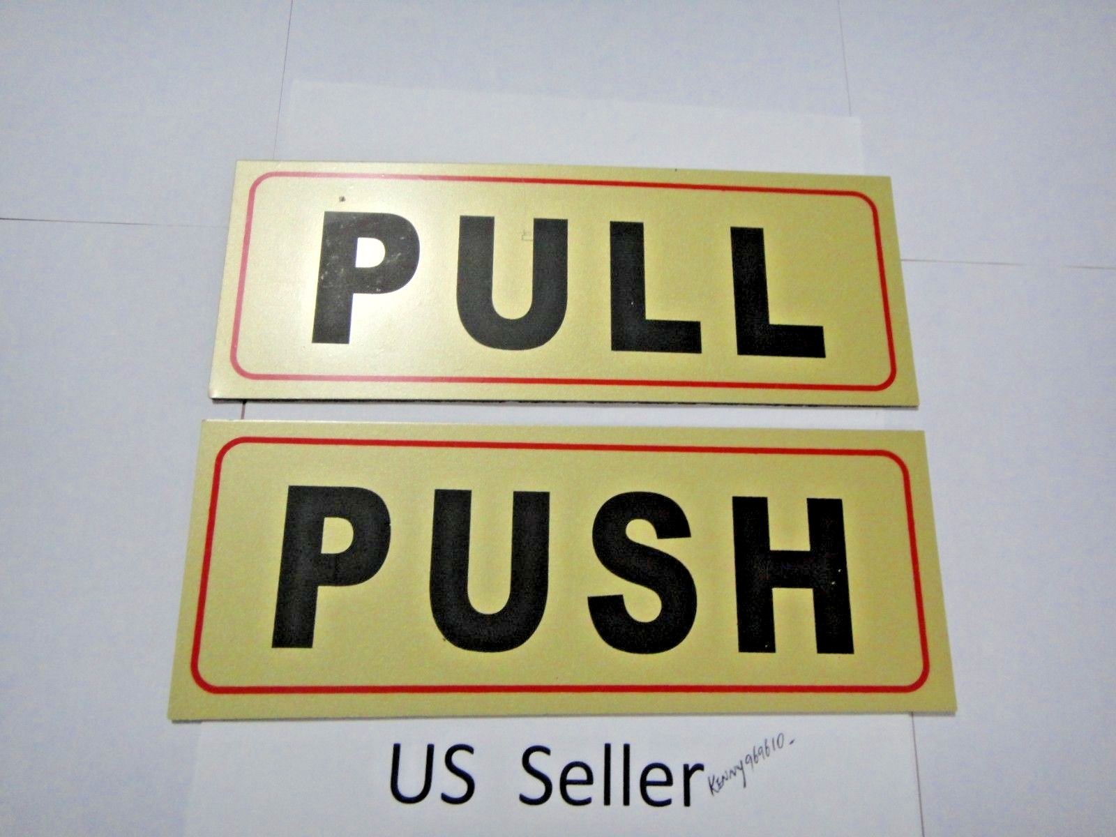 2 Pcs Gold & Black “PULL & PUSH ” Sign 3.75 x 9.5 inch decal/sticker US Seller