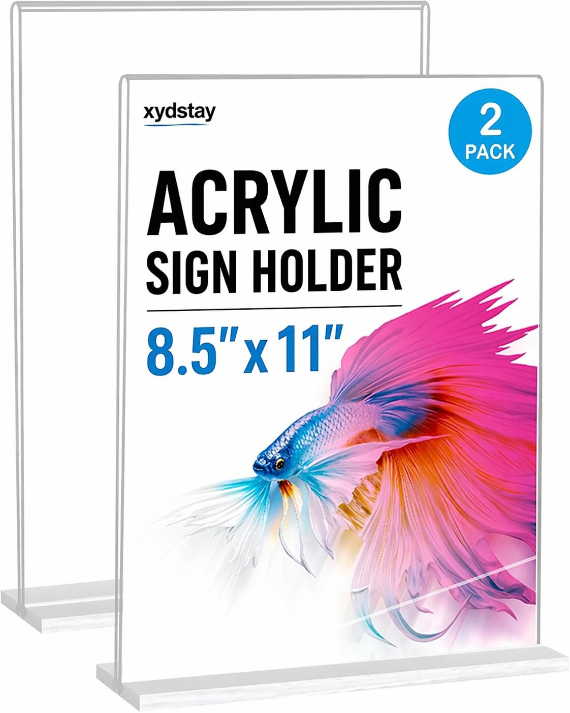 xydstay 8.5 x 11 Acrylic Sign Holder 2 Pack, Vertical T Shape Clear