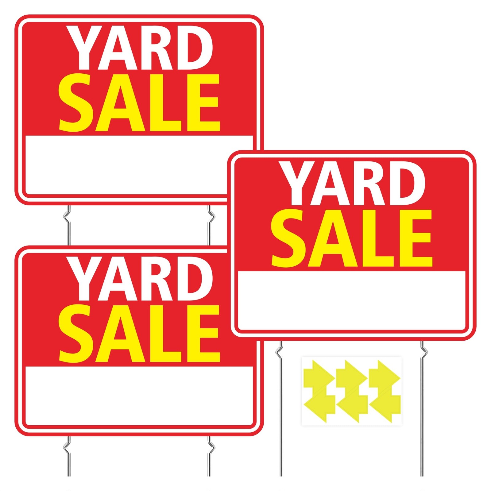 Yard Sale Signs 3 Pack 17″x13″ Double Sided Yard Sale Signs with Metal Stakes W