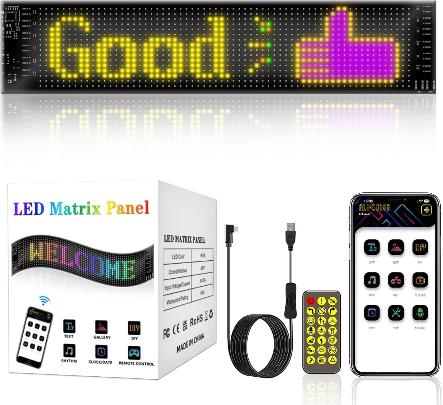 14.7”x3.6” Programmable LED Sign – App Controlled with 10+ Dynamic Effects