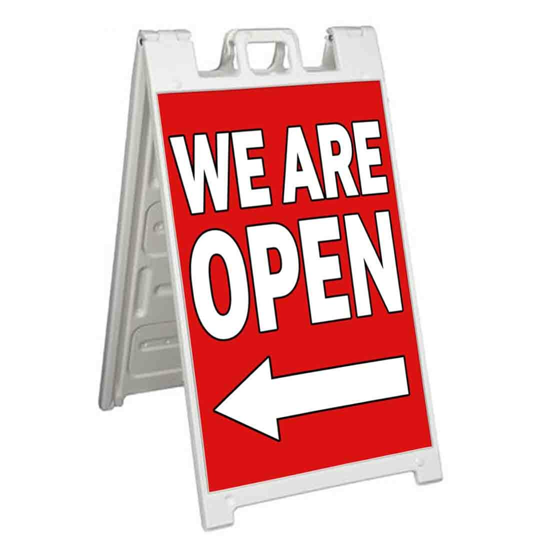 WE ARE OPEN LEFT ARROW Signicade 24×36 Aframe Sidewalk Sign Banner Decal