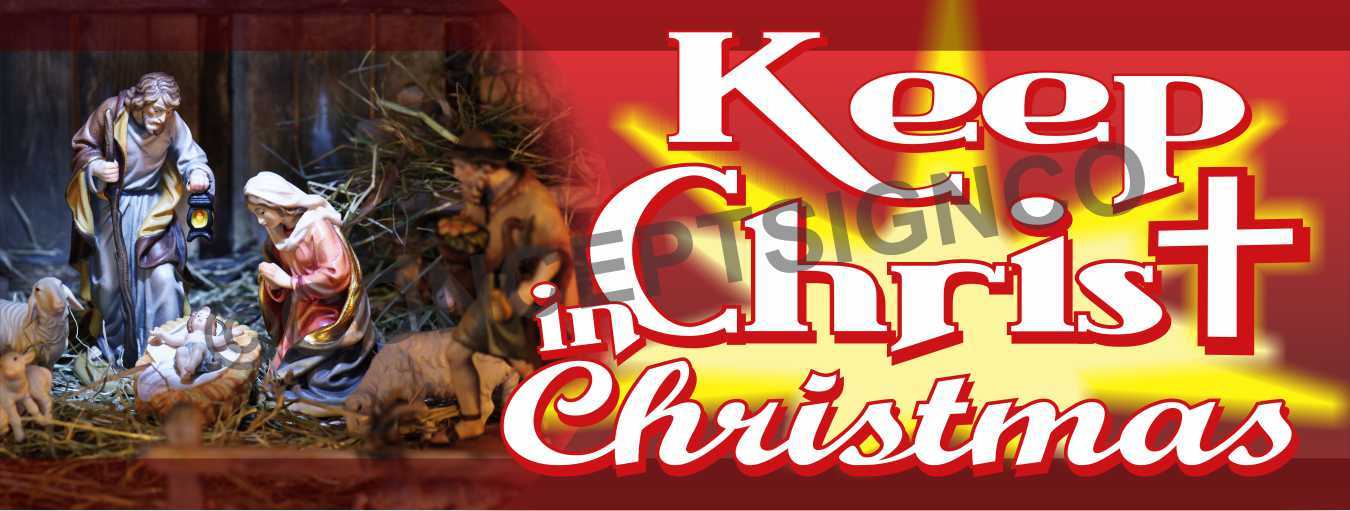 3’X8′ KEEP CHRIST IN CHRISTMAS BANNER Sign LARGE Church Jesus Nativity Scene Red