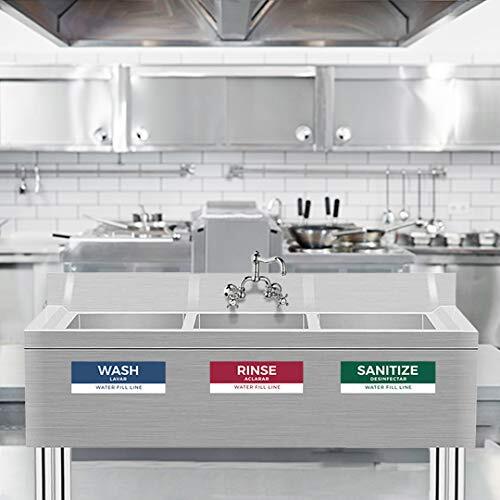 5 Pack Wash Rinse Sanitize Sink Labels Waterproof Sticker Signs 3 Compartment